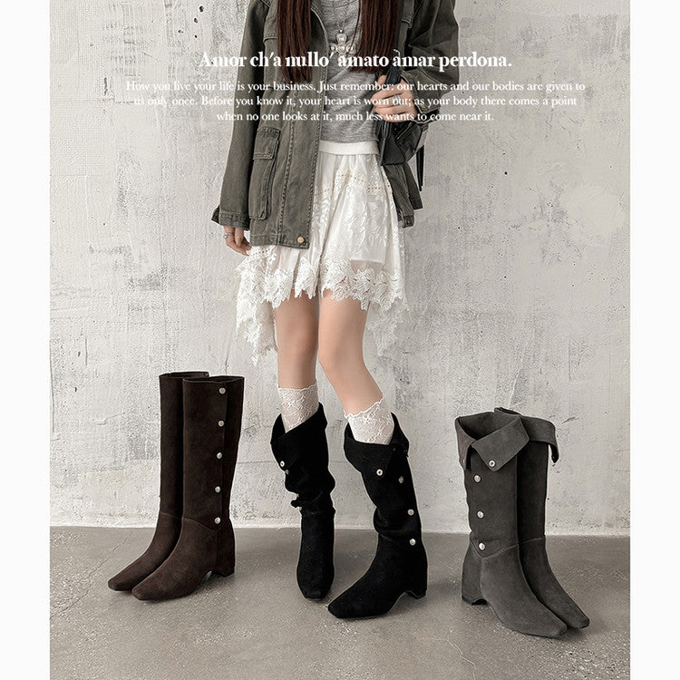 Karin Luna Bestseller Hot-Selling Hidden Buckle Lazy Style Square-Toe Height-Increasing Suede Western Boots