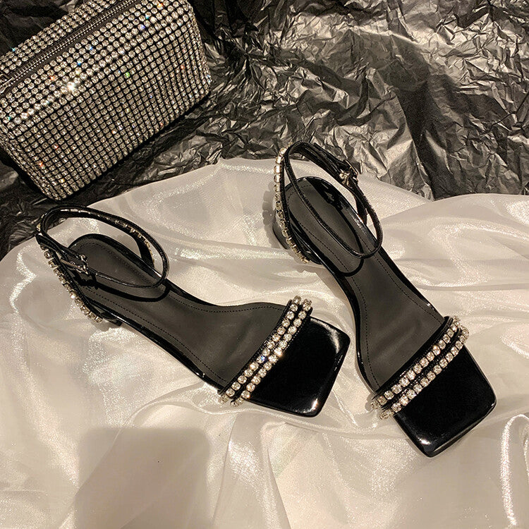 Karin Luna Classic Style   Rhinestone Strap Chunky Heel Open-Toe Sandals