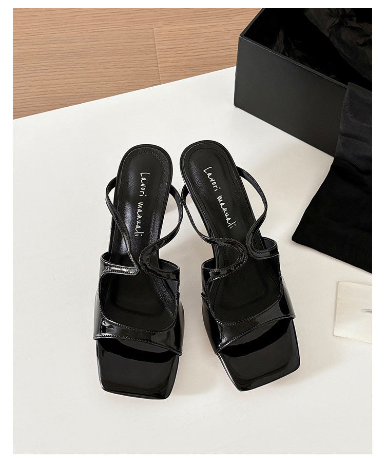 Karin Luna French Retro Square Toe Wrap Strap Open-Toe Slippers