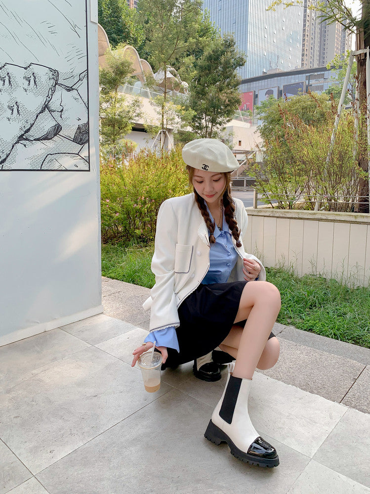 Karin Luna In Stock Spot Goods  Classic Embroidered Camellia Round Toe Thick Sole Chelsea Boots