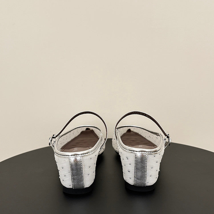 Karin Luna In Stock Spot Goods  Breathable Mesh Fabric Embellished Hand Drill Pointed Toe Slippers