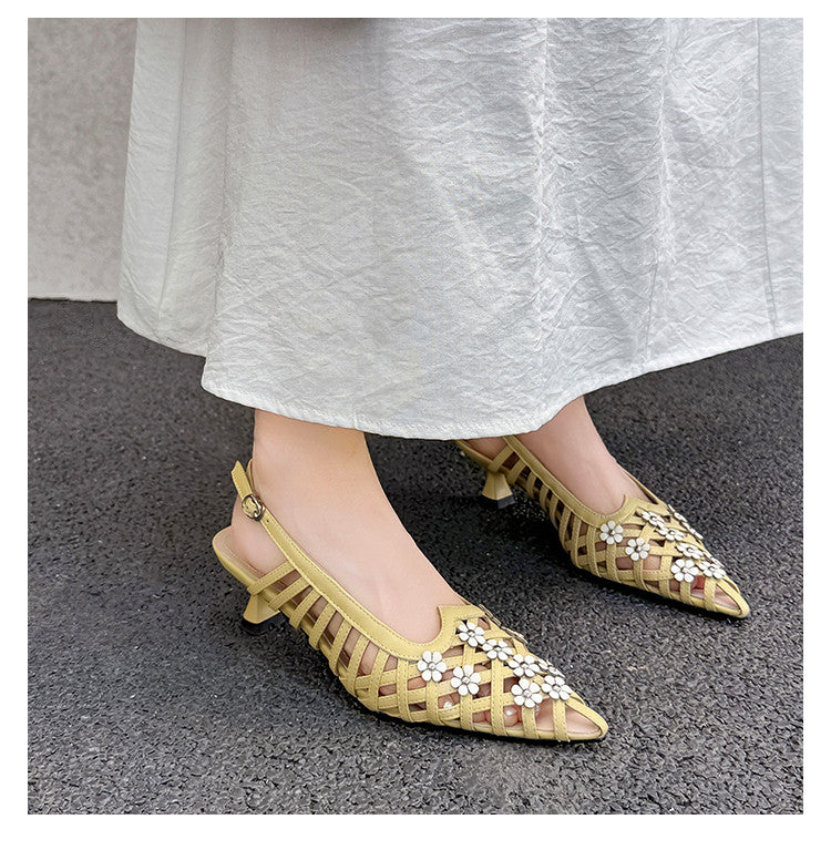 Karin Luna In Stock Spot Goods  Purely Handmade Flowers High-end Hollow Out Sandals