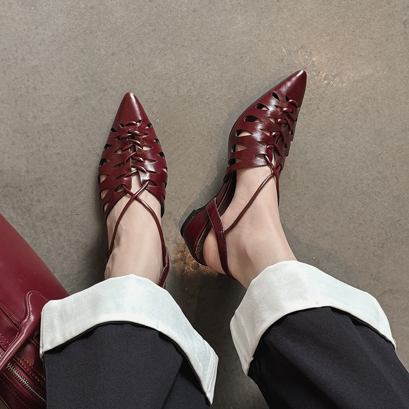 Karin Luna Braided Style ~Cross-woven Pointed Toe Closed-toe Sandals