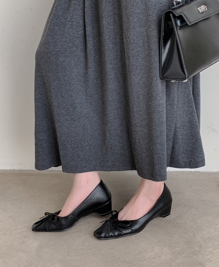 Karin Luna French Style Wrinkled Square Toe Height-Increasing Flats