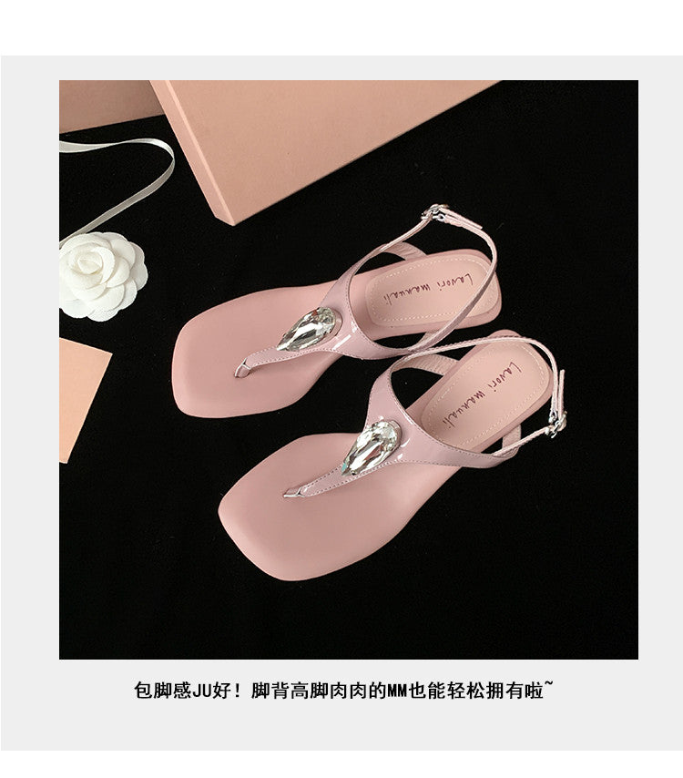 Karin Luna Bestseller Element Square Toe Irregular Heel Super Stable Toe Clip Sandals