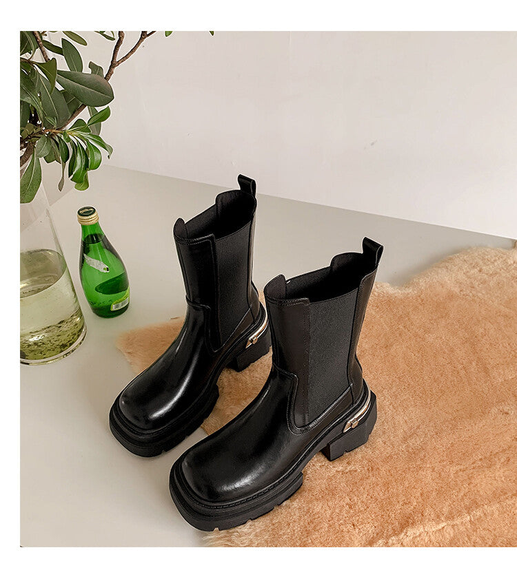 Karin Luna da Brand Series~Rear Metal Decoration Thick Sole Stretch Boots