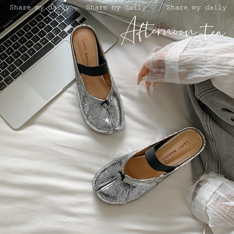 Karin Luna Classic Split-Toe Shoes  Explosive Pattern One-Strap Mary Jane Height-Increasing Full Leather Closed-Toe Slippers