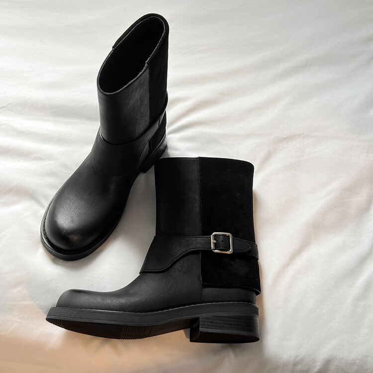 Karin Luna Belt Buckle Chunky Heel Fashion Short Boots