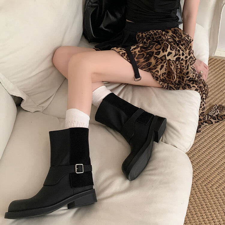 Karin Luna Belt Buckle Chunky Heel Fashion Short Boots