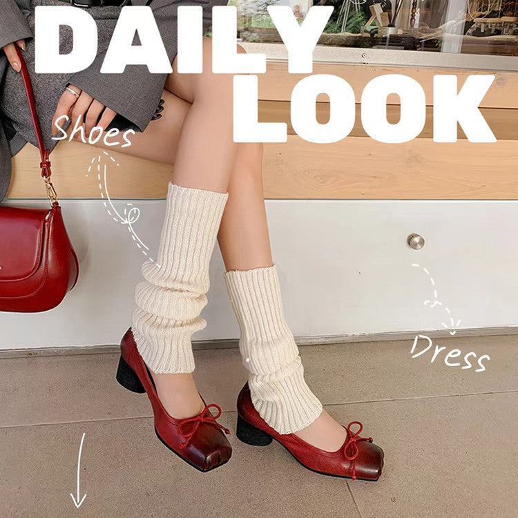 Karin Luna In Stock In Stock ~Full leather inside and out Pig Nose Bow Retro Thick Heel Mary Jane Shoes