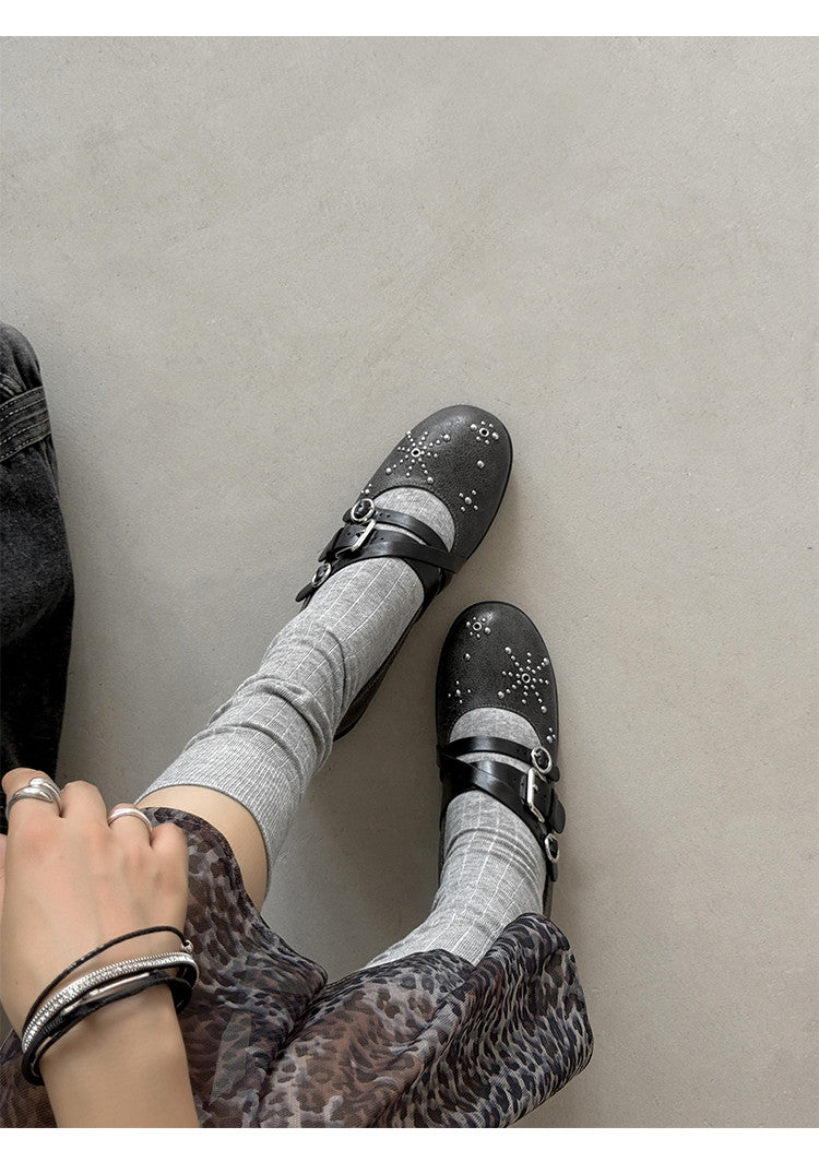 Karin Luna In Stock Spot Goods Studded Rivet Hidden Wedge Mary Jane Shoes