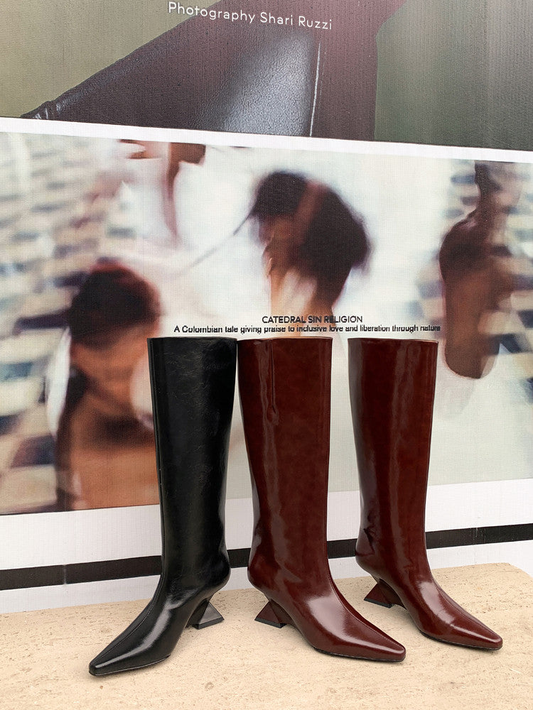 Karin Luna European and American Style Unisex Square-Toed Long Boots