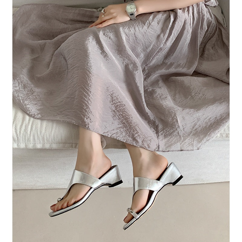 Karin Luna In Stock Spot Goods Clip-toe Square Toe Metal Buckle Minimalist Slippers