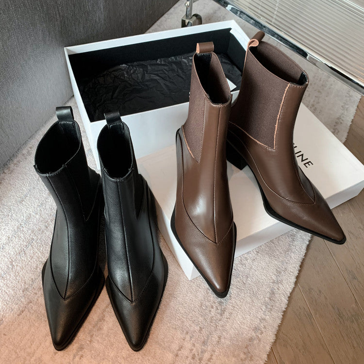 Karin Luna In Stock Spot Goods   Elegant Pointed Toe Chunky Heel Ankle Boots