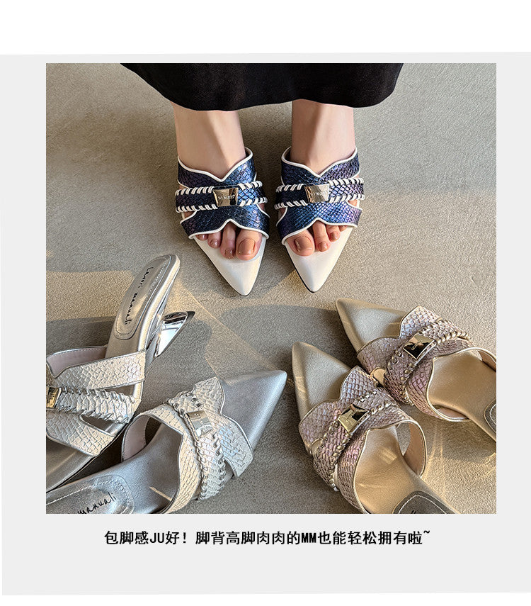 Karin Luna Fish Skin Series~Minimalist Pointed Toe Hot-Selling Unique Heel Slippers