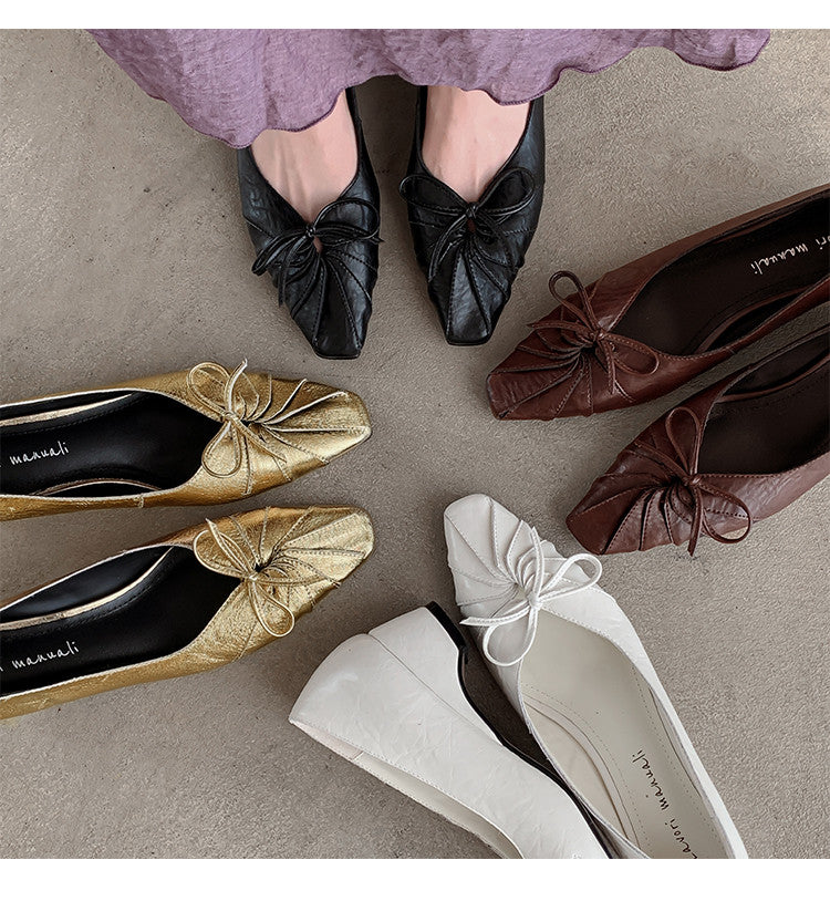 Karin Luna French Style Wrinkled Square Toe Height-Increasing Flats