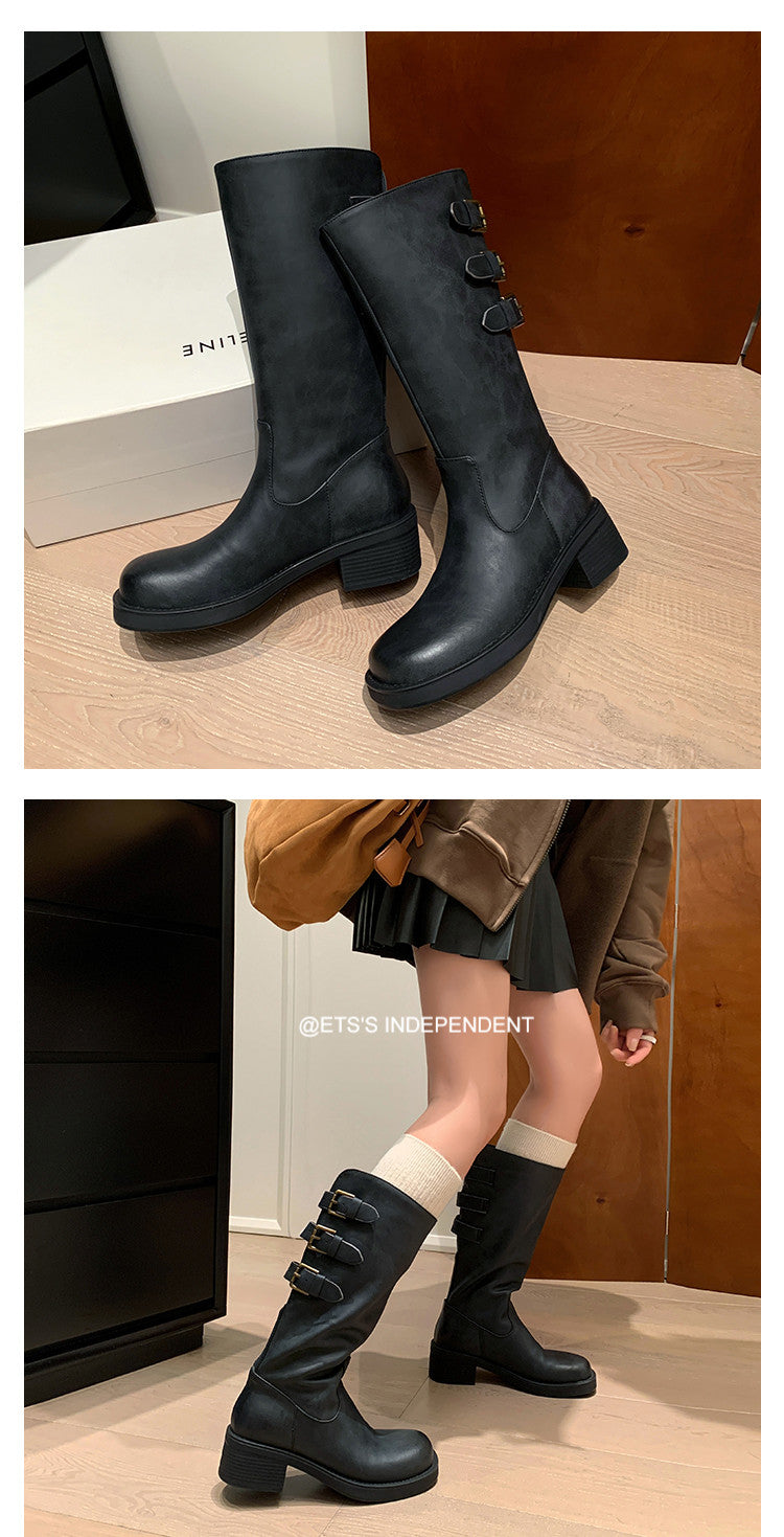 Karin Luna In Stock In Stock Thigh Circumference Belt Buckle Thick Sole Rider Boots