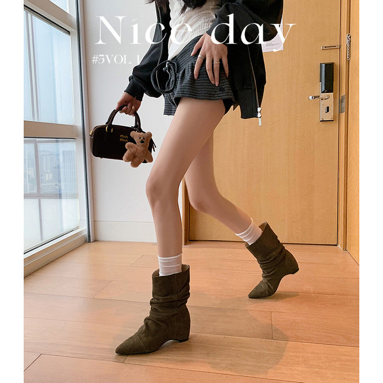 Karin Luna Data Hot-Selling Pointed Toe Slouchy Matte Western Short Boots