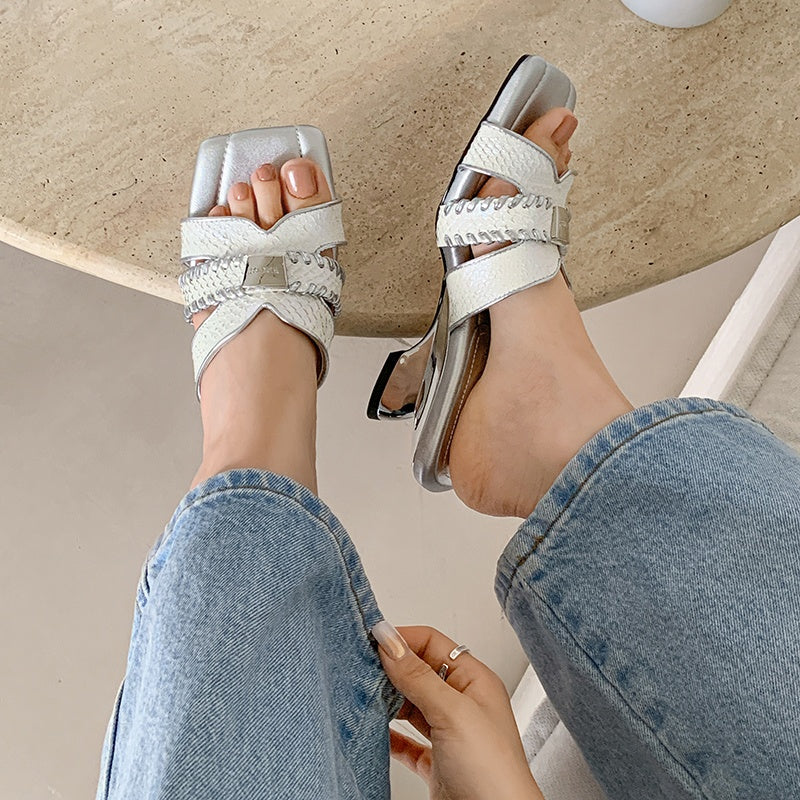 Karin Luna Fish Skin Series~ Hot-selling Square-Toe Slippers with Built-in Traffic