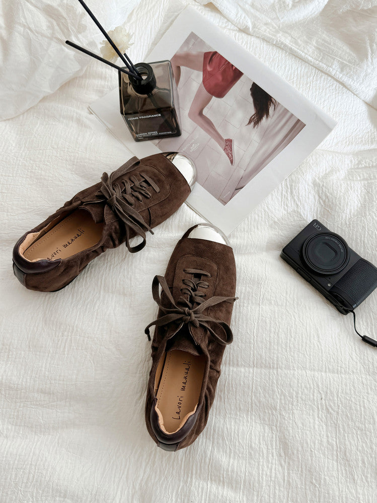 Karin Luna In Stock In Stock  High-end Metal Toe Lace-up Flats