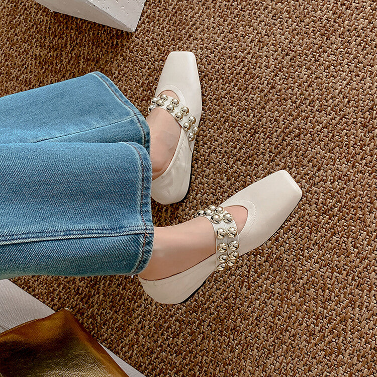 Karin Luna In Stock Spot Goods  Pig Nose Metal Strap Super Soft Granny Full Leather Mary Jane Shoes