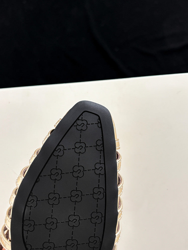 Karin Luna In Stock Spot Goods   French Retro Hollow Small Square Toe One-Strap Slippers