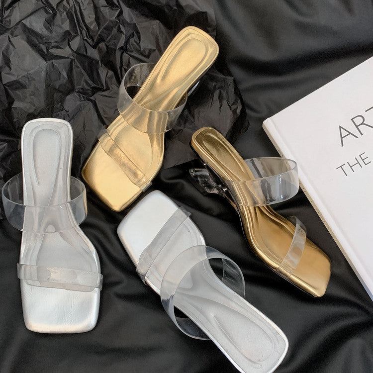 Karin Luna In Stock Spot Goods Transparent Sequin Irregular Heel Strap Sandals