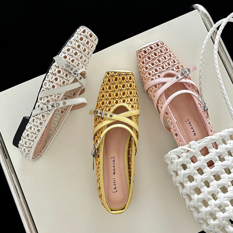 Karin Luna In Stock Spot Goods  Hot-Selling Square-Toe Woven Pig Nose Closed-Toe Slippers