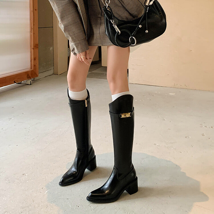 Karin Luna Hot-Selling Fasteners Sold as soon as listed Comes with data plan included Pointed Toe Chunky Heel Classic Full Cowhide Leather Riding Boots