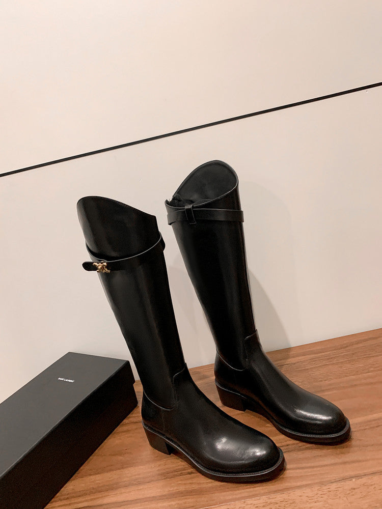 Karin Luna In Stock Classic Style Now Round Toe Flat Bottom Casual Slimming Knight Boots