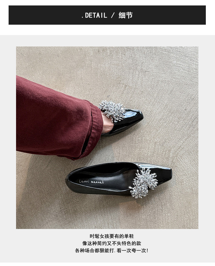 Karin Luna In Stock Spot Goods Exquisite Fireworks Buckle Small Square Toe Chunky Heel Commuter Shoes