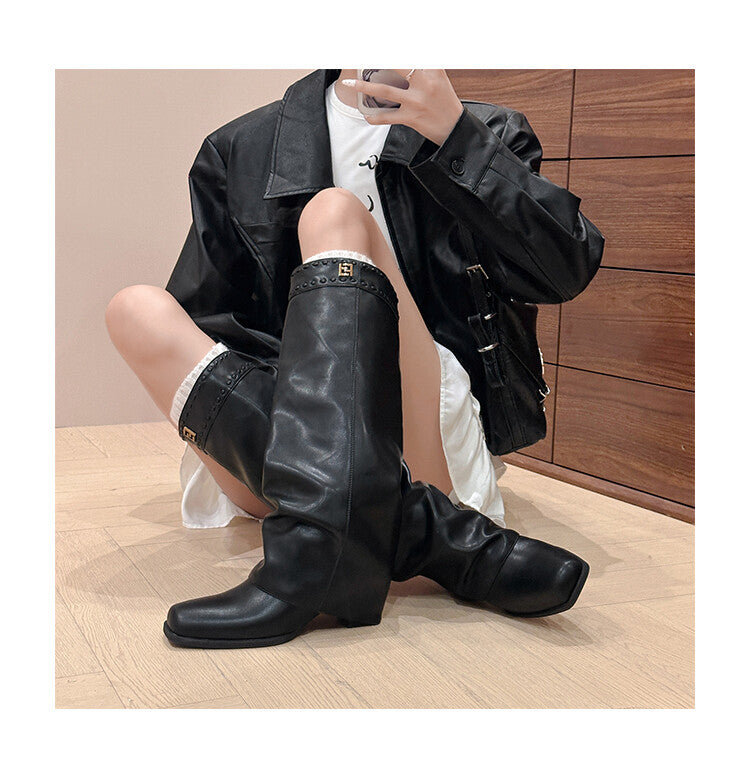 Karin Luna cool girl Stylish and Sweet Square-Toe Booties
