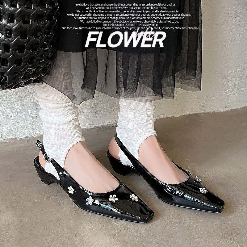 Karin Luna In Stock  Spot Goods  Rhinestone Small Square Toe Closed-Toe Sandals