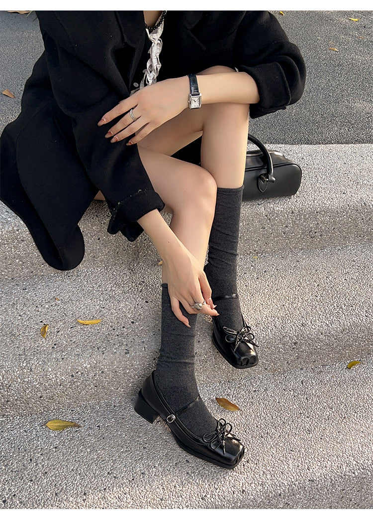Karin Luna In Stock Spot Goods   One-strap Bowknot Square Toe Chunky Heel Mary Jane Shoes