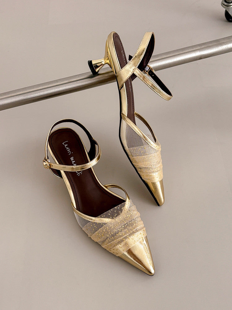Karin Luna In Stock Spot Goods  Elegant Mesh Pointed Toe Sandals