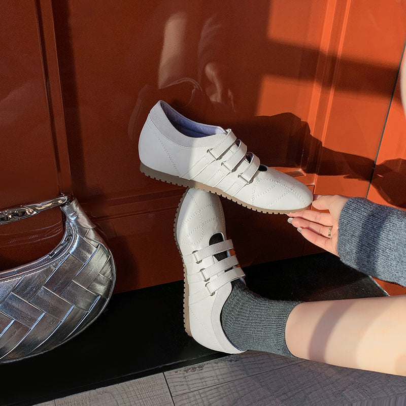 Karin Luna Casual Shoes Series~  In Stock In Stock Magic Tape Round Toe Internal Height Increase Single Strap Flats