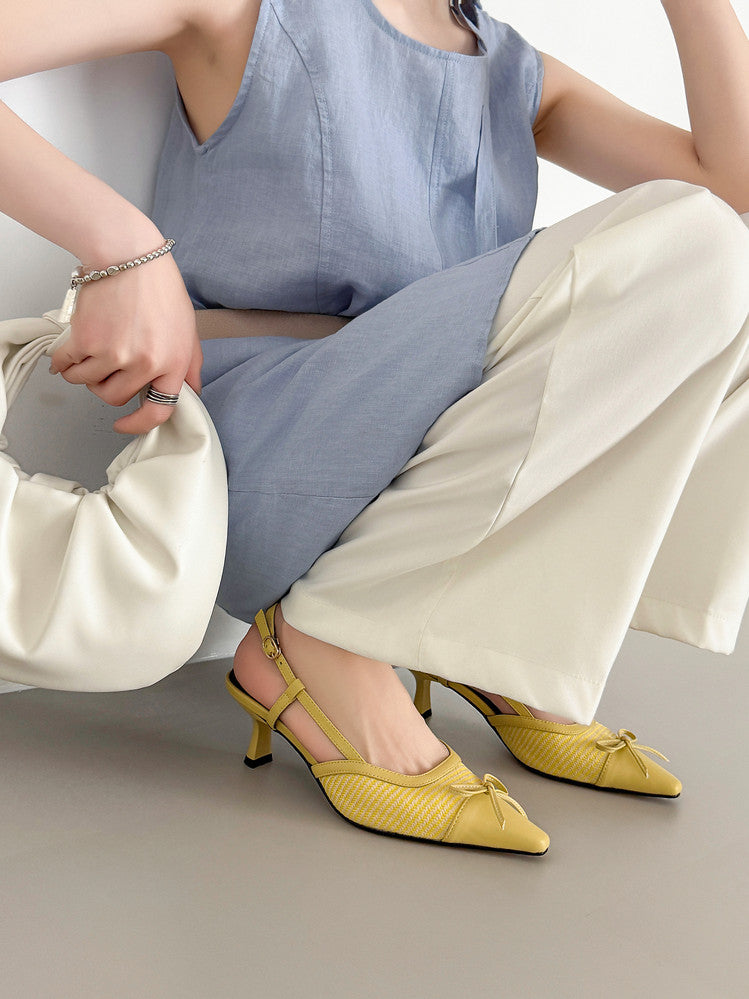 Karin Luna In Stock Spot Goods Braided Style Elegant Thin Heel Pointed Toe Closed-Toe Sandals