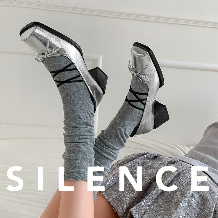 Karin Luna In Stock Spot Goods  Popular Self-flowing Bowknot Square Toe Chunky Heel Single Shoes