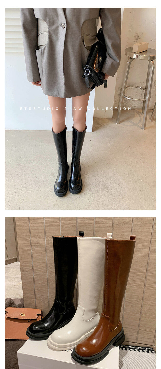 Karin Luna In Stock Spot Goods  Always in stock  Classic Basic Style Round Toe Thick Sole Knight Boots