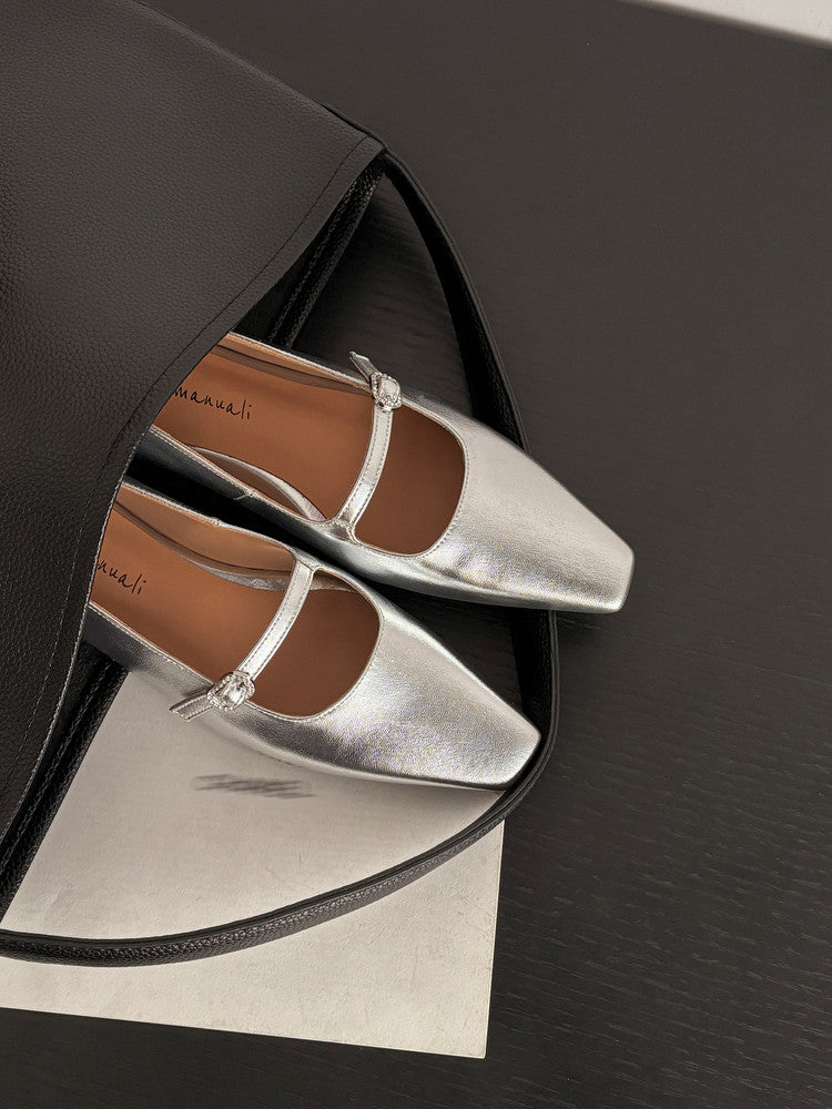 Karin Luna In Stock Spot Goods  Elegant Square-Toe One-Strap Height-Increasing Flats