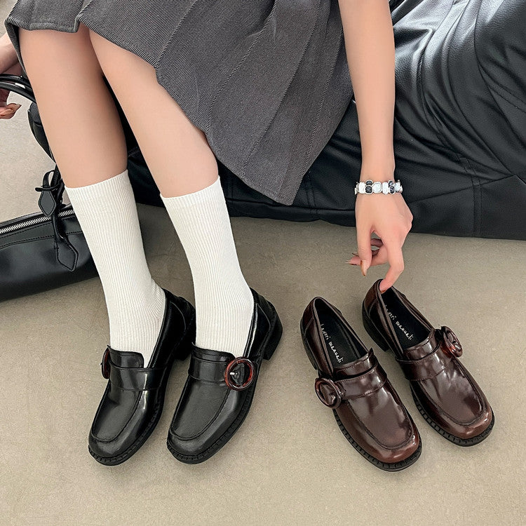 Karin Luna In Stock Spot Goods Vintage Round Buckle Round Toe Flat British Style Deep Mouth Single Shoes