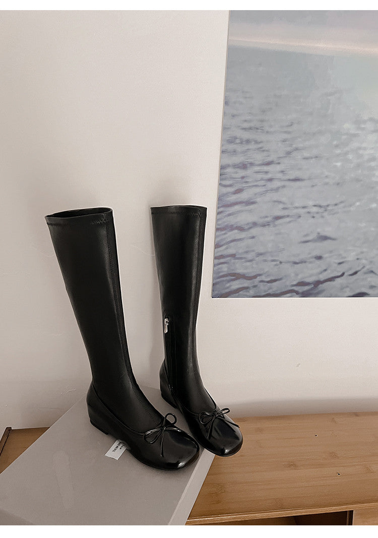 Karin Luna In Stock Spot Goods  Butterfly Knot Round Toe Hidden Heel Boots