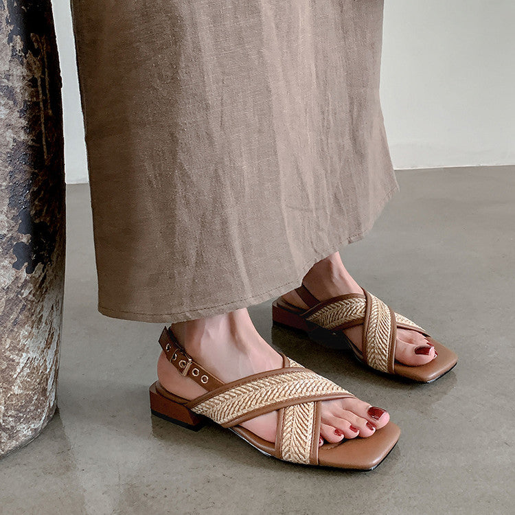 Karin Luna In Stock  Spot Goods Woven Style  Cross-strap Vacation Style Flat Sandals