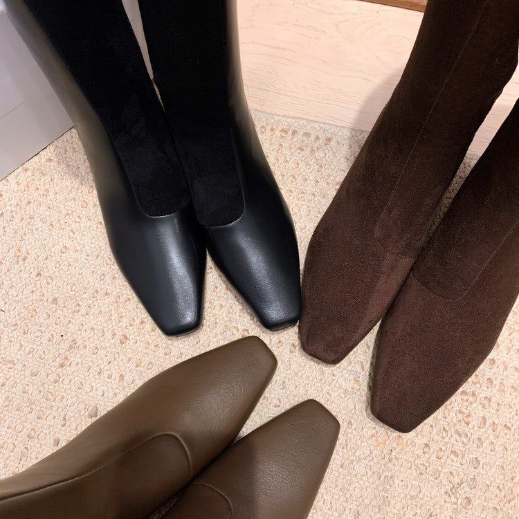 Karin Luna In Stock Spot Goods   Small Square Toe Thin Heel Elegant Slimming Long Boots