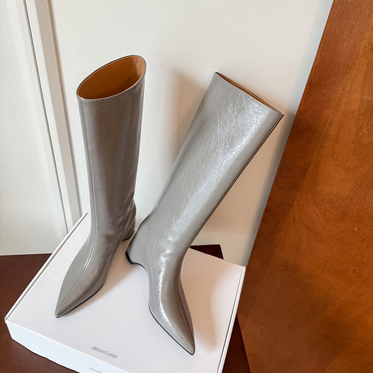 Karin Luna Minimalist Style High Tube Pointed Toe Hidden Heel Boots