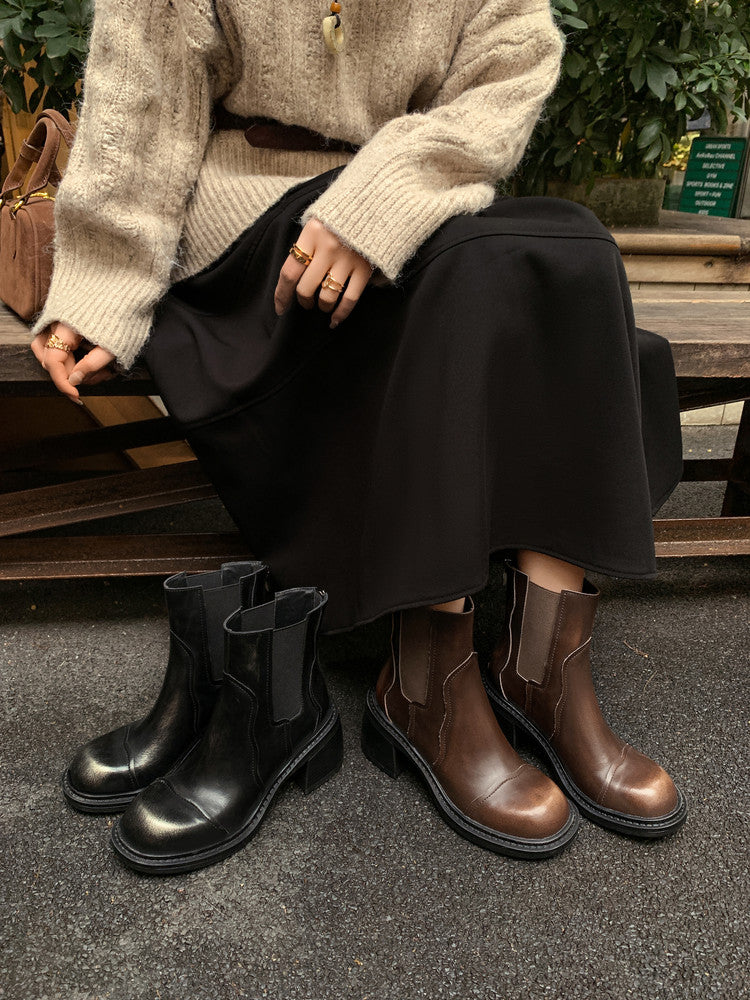 Karin Luna In Stock Spot Goods  Round Toe Stretch Round Toe Chelsea Short Boots