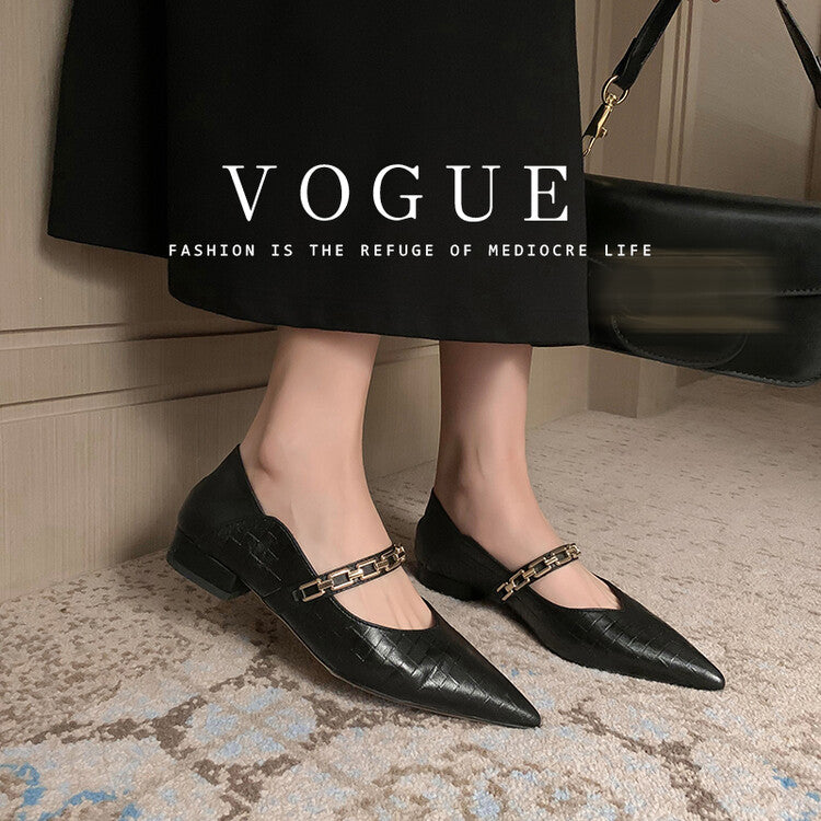 Karin Luna has prepared stock  Metal Fasteners Commuting Style Pointed Toe Chunky Heel Stone Pattern Large Single Shoes
