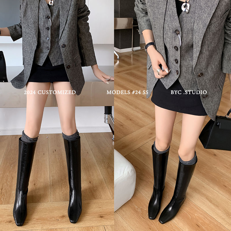 Karin Luna Minimalist Style Square-Toe Hidden Heel Long Boots