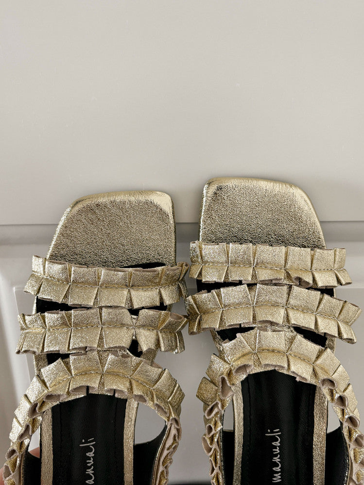 Karin Luna In Stock   Spot Goods  Niche Design Square-Toed Pleated Flat Slippers