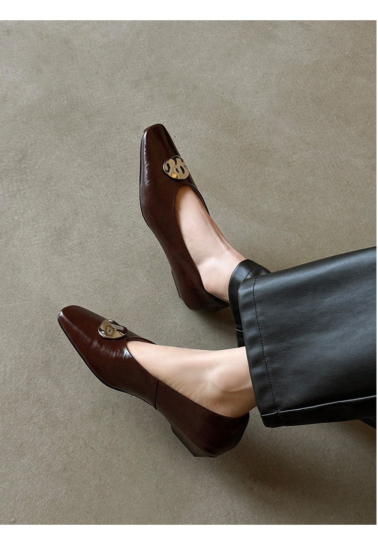 Karin Luna In Stock Spot Goods  Small Metal Decoration Thick Heel Single Shoes